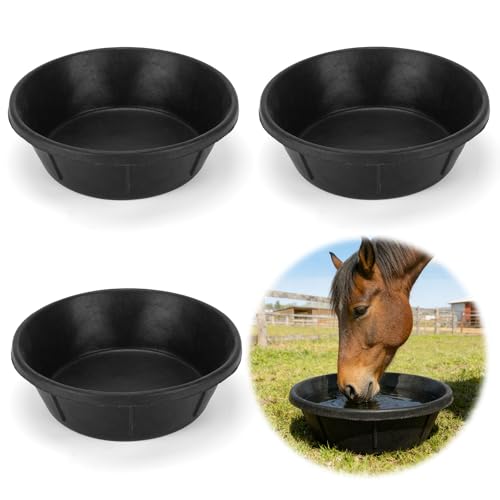 3Pcs Heavy Duty Rubber Feeder Pan, 8Q/2Gal Horses Feed Pan, Large Feed Bucket for Animal Feeding, Livestock Water Bowl Chicken Dust Bath Tub for Horse Goat Pig Dog Farm Livestock Poultry - color: Black-3 Pcs, size: 2Gal(8Q)