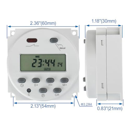 Baomain Time Switch Relay,Digital LCD Programmable Timer,12V DC/AC Input,200-250V 16A Output,28 Programs Daily/Weekly Schedule,CN101A for Lighting and Equipment Control - size: Timer without Cover