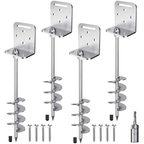 Insaga 18''/24''/30'' Ground Anchors Screw in Earth Anchor Solid Steel with L Bracket for Trampoline Mobile Home Swing Set Shed Carport Tent Stakes, Wider Helix Blade & Chrome Plated Finish, 2/4/6Pcs - color: 18''-4Pack, size: 2.7'' Blade