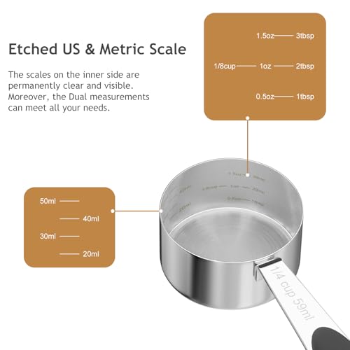 LEIFENY 1PCS 1/4CUP(59ml) Dog Cat Food Scoop, Stainless Steel Measuring Cup, Metal Pet Scooper with Inner Precision Scale Measurement - size: 1/4 cup