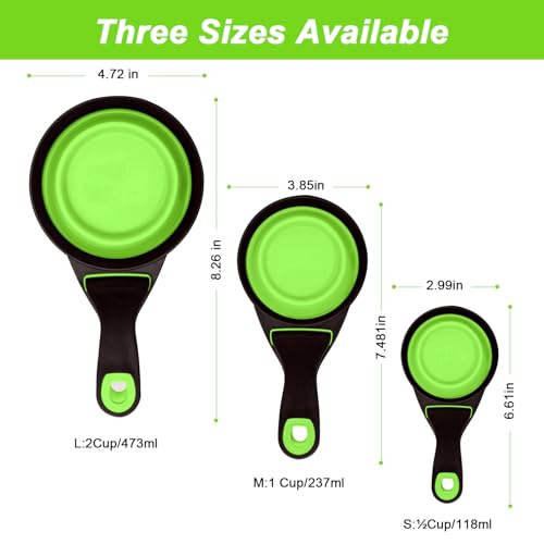Collapsible Silicone Dog Food Scoop Foldable Pet Food Measuring Cup with Bag Clip 3 in 1 Multi-Function Silicone Dog Food Scooper (Green, Medium) - color: Green, size: Medium