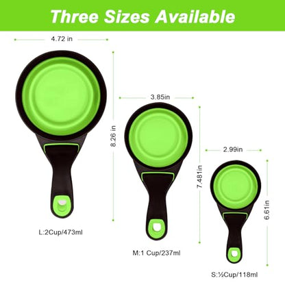 Collapsible Silicone Dog Food Scoop Foldable Pet Food Measuring Cup with Bag Clip 3 in 1 Multi-Function Silicone Dog Food Scooper (Green, Small) - color: Green, size: Small