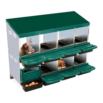 Garvee Chicken Nesting Boxes, 8 Hole Metal Chicken Laying Box with Removable Trays and Roll Out Egg Collection for Chicken Coop, Green - color: red, size: 8 Holes