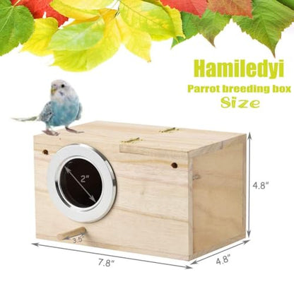 Hamiledyi 2PCS Parakeet Nesting Box Bird House Bird Nest Wood Breeding Box Parrot Mating Box for Parrot Lovebirds Cockatiel Conure Cockatoo Budgie Finch Canary（Style A）
