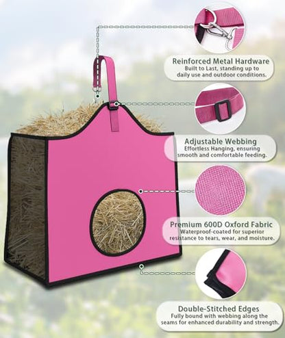 Hay Feeder for Goats and Horses - Slow Feed Design, Heavy Duty Hanging Hay Bag for Barn, Trailer & Paddock, Easy to Hang & Clean(3pcs, Pink) - color: 3pcs-pink