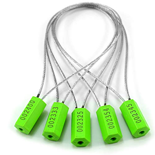 50 pcs Numbered Security Tags Tamper-Evident Steel Wire Cable Seals Pull-Tite Metal Security Seals for Truck, Trailer (Green) - color: Green, size: 50 Pcs
