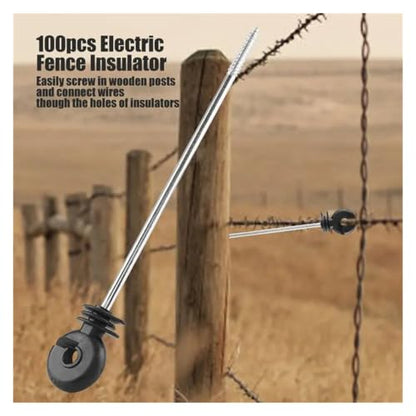 Electric Fencing Ring Insulators 100Pcs Electric Fence Insulators Plastic Ring Long Distance Screw in Insulator for Wooden Post