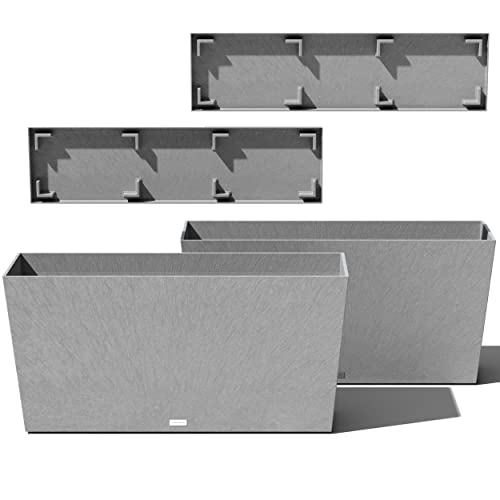 Veradek Midori Long Trough Planter (Light Grey, 39 inch - 2 Pack with 2 Saucer Trays) - color: Gray, size: 39 inch - 2 pack with saucers