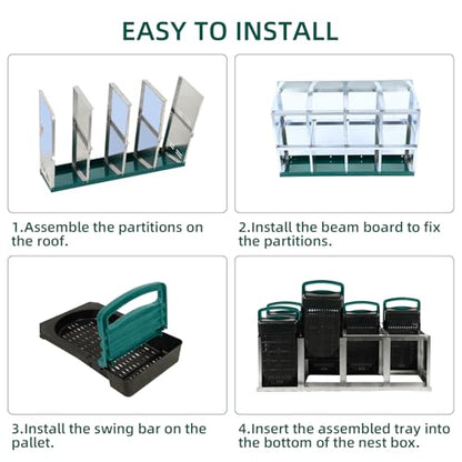 8 Hole Chicken Nesting Box, Roll-Away Egg Collection System with Ventilation Holes，Rustproof Plastic Tray & Keyhole Mounting, Chicken Laying Box for Hen & Duck, Green - color: Green, size: 8 Compartment
