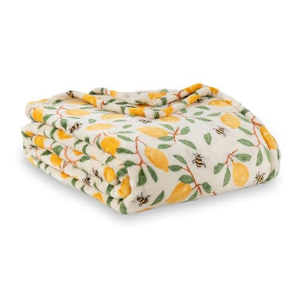 Berkshire Blanket-Classic Heavyweight Soft Printed VelvetLoft® Plush Blanket, Full/Queen Size Soft Fuzzy Warm Blanket for Couch Sofa Bed, Lemons and Bees Yellow, 90in x 90in - color: Lemons and Bees Yellow, size: Full/Queen