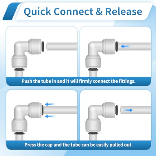 26Pcs 1/4" Quick Connect Water Line Fittings Kit, Push to Connect Fittings (Ball Valve, Check Valve, T, L, Y, I & Professional Tubing Cutter) for RO/DI, Refrigerator, Ice Maker