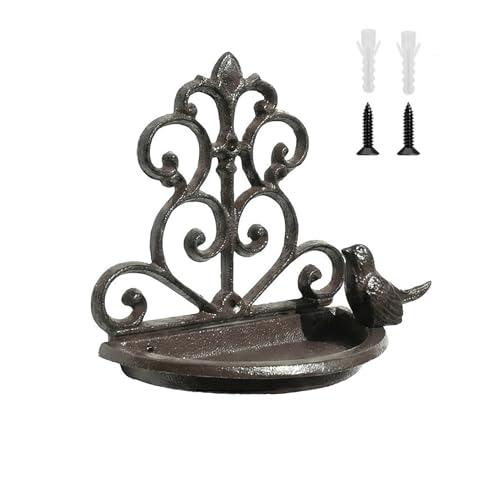 Small Backyard Bird Feeder for Amateur Birdwatcher, Vintage Rustic Style Feed Trough, Decorative Wall Mounted Cast Iron Feeding Trough(Style B) - size: Style B
