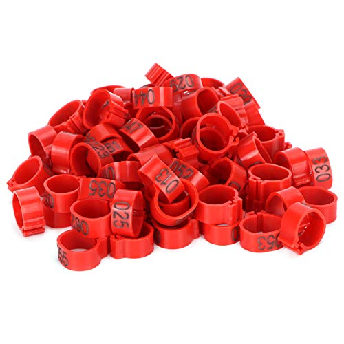 100 Piece Numbered Bird Leg Rings, 001 to 100 Plastic Poultry Identification Bands, Clip on Leg Rings for Chickens, Ducks and Geese(12mm) - size: 12mm