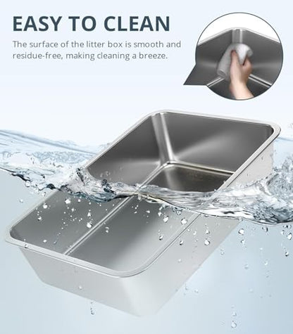 WENBOKMIN Stainless Steel Cat Litter Box, 6in Cat Litter Pan for Cats and Rabbits, Metal Litter Box High Sides Nonstick Odor Control Anti-Corrosion - size: 20" L x 14" W x 6" H