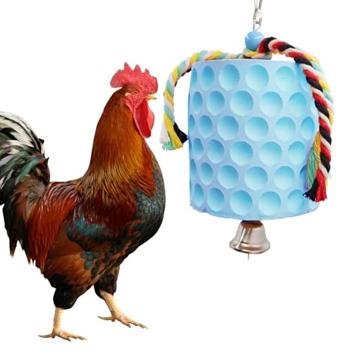 Oooct Large Chicken Chewing Toy, Chick Beak Grinding Calcium Stone with Bells, Chicken Coop Accessories, Cage Toys for Cockatiel Parakeet Parrot Budgies Rat Hamster Rabbit Bunny Blue - color: Blue