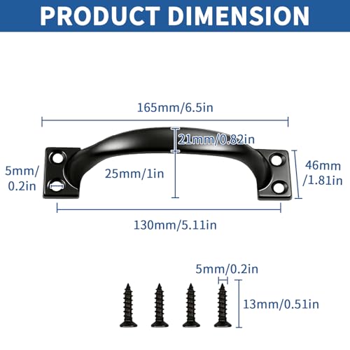 TamBee 6-1/2" Pulls Gate Handle Black Handle Metal Handle Gate Pull Handle Shed Door Handle Fence Gate Handles for Wooden Fences Outdoor & Kitchen Furniture Hardware 4PCS - size: 4 Pack 6-1/2 Inch Black