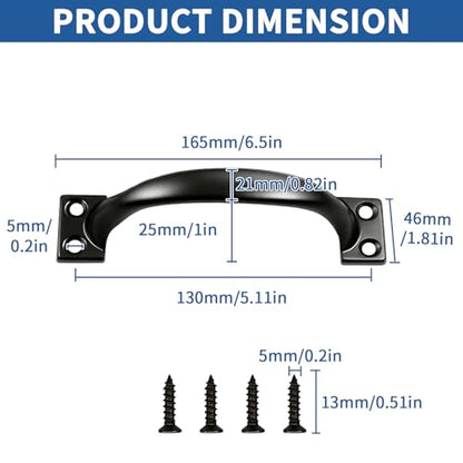 TamBee 6-1/2" Pulls Gate Handle Black Handle Metal Handle Gate Pull Handle Shed Door Handle Fence Gate Handles for Wooden Fences Outdoor & Kitchen Furniture Hardware 4PCS - size: 4 Pack 6-1/2 Inch Black