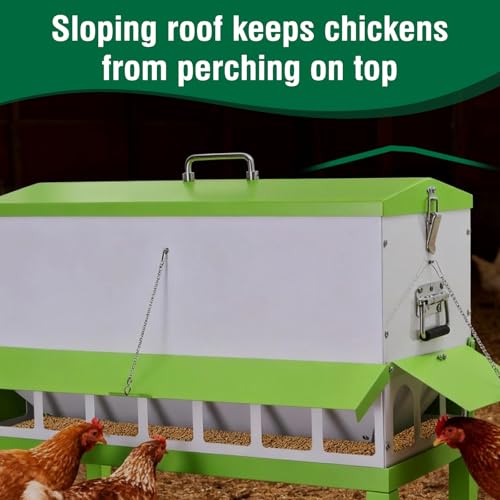 Automatic Chicken Feeder Large Capacity No-Waste Waterproof Poultry Feeder | Stainless steel metal feeder port Hens flocks ducks Roosters backyard Coop Outdoor conical Lid rodent rain proof hanging