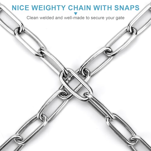 Syocsek 2 Pack Gate Chain Lock for Outdoor Fence with Carabiner, 5/32 x 24 Inch Stainless Steel Link Chains No Fear of Being Bent, Easy to Adjust Barn Chain for Livestock Gate, Silver