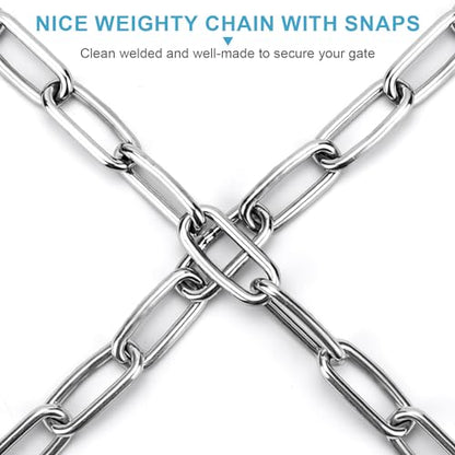 Syocsek 2 Pack Gate Chain Lock for Outdoor Fence with Carabiner, 5/32 x 24 Inch Stainless Steel Link Chains No Fear of Being Bent, Easy to Adjust Barn Chain for Livestock Gate, Silver