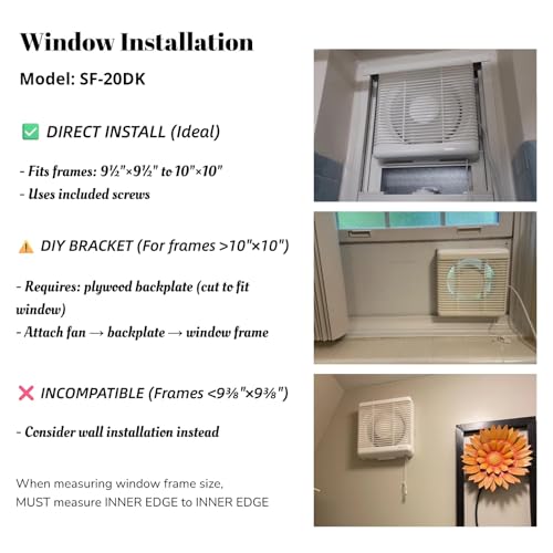 8 Inch Window Shutter Exhaust Fan, 9.5 x 9.5 Inch Cutout, 300CFM 30W Wall-Mounted Ventilation Fan Air Intake Extractor for Bathroom Home Bedroom Attic, φ8 Inch Impeller - color: 9.5 Inch Cutout