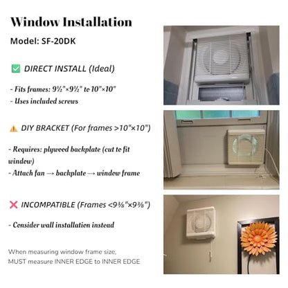 8 Inch Window Shutter Exhaust Fan, 9.5 x 9.5 Inch Cutout, 300CFM 30W Wall-Mounted Ventilation Fan Air Intake Extractor for Bathroom Home Bedroom Attic, φ8 Inch Impeller - color: 9.5 Inch Cutout