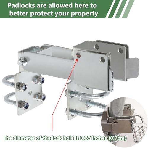 BiJun Chain Link Double Gate Latch Chain Link Fence Gate Latch for 1-3/8" Gate Frames,Chain Link Residential Strong Arm Double Gate Latch Equipped with Convenient Padlock Holes (Silvery)