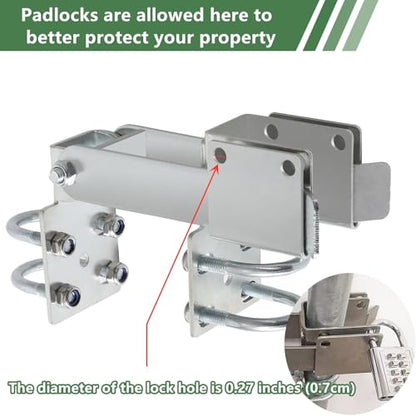 BiJun Chain Link Double Gate Latch Chain Link Fence Gate Latch for 1-3/8" Gate Frames,Chain Link Residential Strong Arm Double Gate Latch Equipped with Convenient Padlock Holes (Silvery)