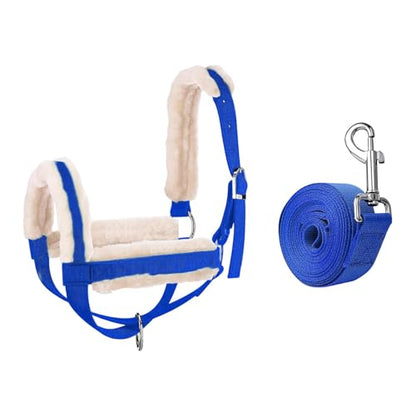 Cow Halter with Leading Rope Adjustable Harness Training Ranch Showing Cattle Calf Halter Bull Bridle for Foal Horse Oxen - color: Blue M
