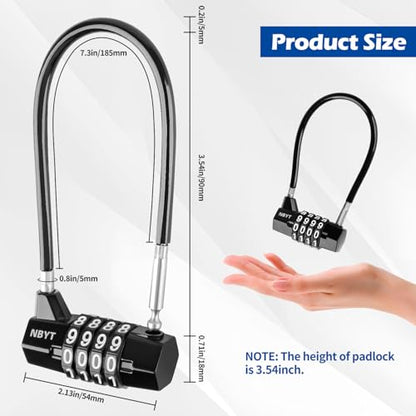 Cable Locks with Combination,Steel Cable Rope Wire 4-Digit Combination Lock with Resettable Code for Bikes, Lockers, File Cabinets, Wardrobes, Small Fences,gate Lock, Pool Padlock. - size: Span 3.5 in,Cable length 7*0.2 in