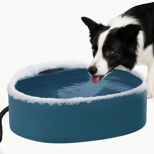 Large Heated Water Bowl for Dog & Cat, Outdoor Heated Dog Bowl with Chew Resistant Power Cord, Waterproof Heated Pet Bowl Smart Thermal-Dish in Winter for Dog Cat Chicken Birds, 125 OZ UL Certified - color: Blue