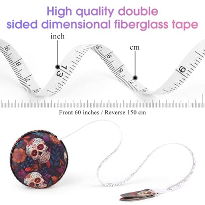 Retractable Mini Tape Measure, Auto-Retract, Premium Leather Tape Measure, Dual-Sided Ruler, Ideal for Fabric Cutting, Body Measurements, and Handicrafts (Candy Skull) - color: Candy Skull