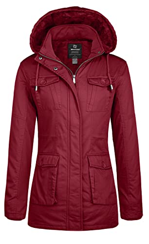 wantdo Women's Winter Coat Warm Anorak Parka Cotton Windproof Jacket with Removable Hood - color: Wine, size: X-Large