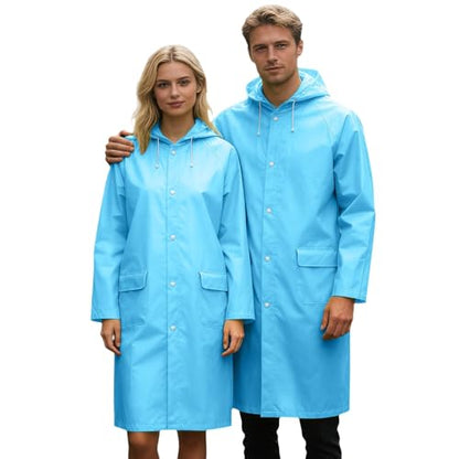 Unisex Hooded Raincoat Waterproof Reusable Rain Jacket with Pockets for Cycling Hiking Travel Commuting - color: Sky Blue, size: Large