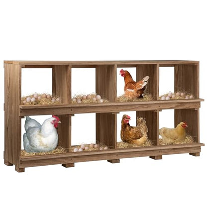 Neoaider Nesting Boxes for Chickens 8 Compartment, Wall-Mounted Wooden Chicken Nesting Box, Ensuring Comfortable Egg Laying, Preventing Egg Falls, Perfect for Backyard and Poultry Farms - size: 50.0"L x 14.7"W x 26.0"H
