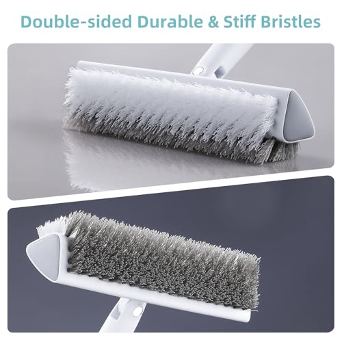 MOPALL Shower Brush for Cleaning with 55" Long Handle for Bathtub Scrubber | Dual sided Stiff Bristle, 180° Rotatable V Shape Head, Heavy Duty Stainless Steel Handle, for Tile, Patio/Deck/Garage/Corner