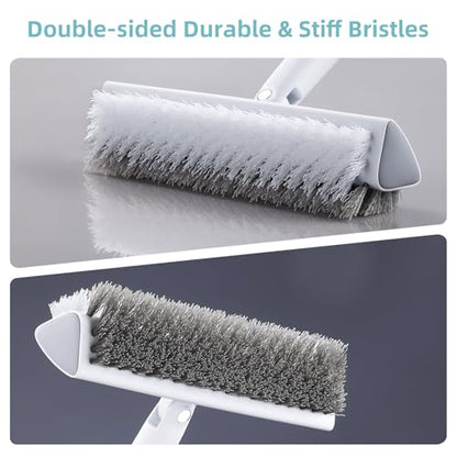 MOPALL Shower Brush for Cleaning with 55" Long Handle for Bathtub Scrubber | Dual sided Stiff Bristle, 180° Rotatable V Shape Head, Heavy Duty Stainless Steel Handle, for Tile, Patio/Deck/Garage/Corner