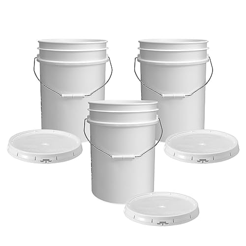 ePackageSupply 5 Gallon Bucket - Food Grade w/Lid BPA-Free, 3 Pack - White | Airtight Gasketed Tear Strip Lid, Heavy-Duty 90 Mil HDPE Plastic Pail, Bulk Storage, Food Safe Durable Container, Made in USA - color: White, size: 3 Packs