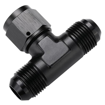 10AN Male Flare Tee T Fitting Adapter with AN10 Female Swivel On Side Aluminum Black - size: 10AN