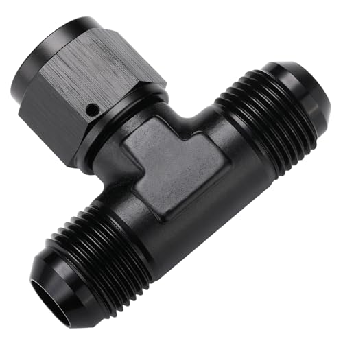 10AN Male Flare Tee T Fitting Adapter with AN10 Female Swivel On Side Aluminum Black - size: 10AN