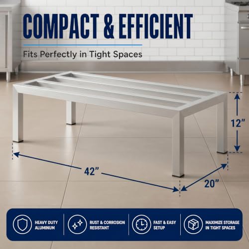 42" x 20" x 12" Aluminum Dunnage Rack – Heavy Duty Floor Storage Stand, NSF for Commercial Use - size: 42"W x 20"D x 12"H