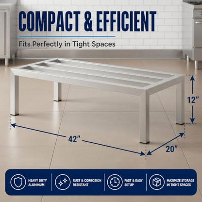 42" x 20" x 12" Aluminum Dunnage Rack – Heavy Duty Floor Storage Stand, NSF for Commercial Use - size: 42"W x 20"D x 12"H