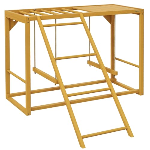 PawHut Chicken Activity Play with Swing Set for 3-4 Birds, Wooden Chicken Coop Accessory with Multiple Chicken Perches & Hen Ladder, Natural