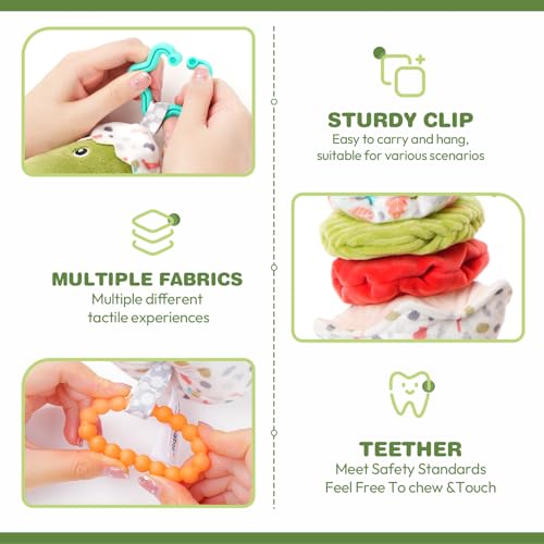 Jollybaby Baby Musical Pull String Hanging Toy for Stroller Car Seat Crib Play Gym, Plush Stuffed Dinasour Toy for Carseat with Music Teether Crinkle Paper, Sensory Toy for 0-6-12-18 Months Baby Gift - style: Dinosaur