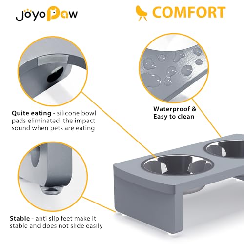 Elevated Dog Bowls, Bamboo Raised Dog Bowl for Dogs, with 2 Stainless Steel Bowls (Grey, Small: 4'' Tall-20oz Bowl) - color: Grey, size: Small: 4'' Tall-20 oz Bowl