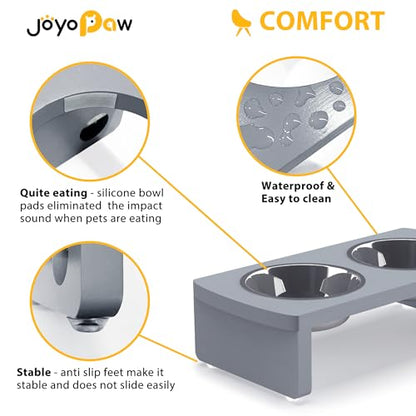 Elevated Dog Bowls, Bamboo Raised Dog Bowl for Dogs, with 2 Stainless Steel Bowls (Grey, Small: 4'' Tall-20oz Bowl) - color: Grey, size: Small: 4'' Tall-20 oz Bowl