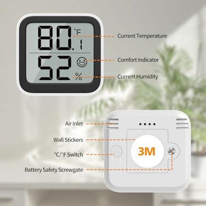 NOKLEAD Thermometer Humidity Meter Inside Mini Hygrometer Monitor Room Temperature Measuring Device with Face Icon Comfort Indicator ℃/℉ Switch for Baby Room Greenhouse Office Living Room（2）