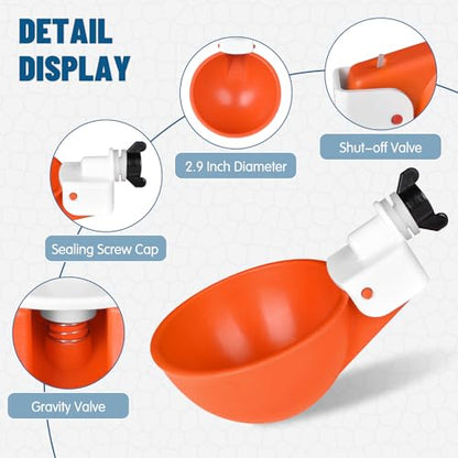 8 Pack Large Automatic Chicken Waterer Cups | Chicken Water Feeder | Poultry Water Feeder Kit | Tee Fittings Poultry Feeder Cups for Chicks, Duck, Turkey, Goose