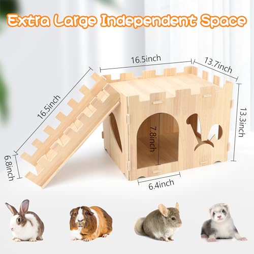 BWOGUE Extra Large Wooden Rabbit Castle Bunny House and Hideouts Detachable Small Animal Play Hideaway Hut for Indoor Adult Rabbit Guinea Pig Chinchilla Habitat - style: Modern