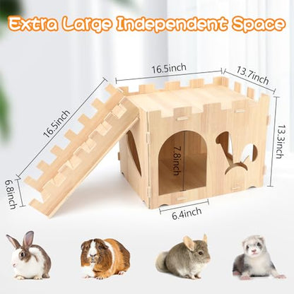 BWOGUE Extra Large Wooden Rabbit Castle Bunny House and Hideouts Detachable Small Animal Play Hideaway Hut for Indoor Adult Rabbit Guinea Pig Chinchilla Habitat - style: Modern